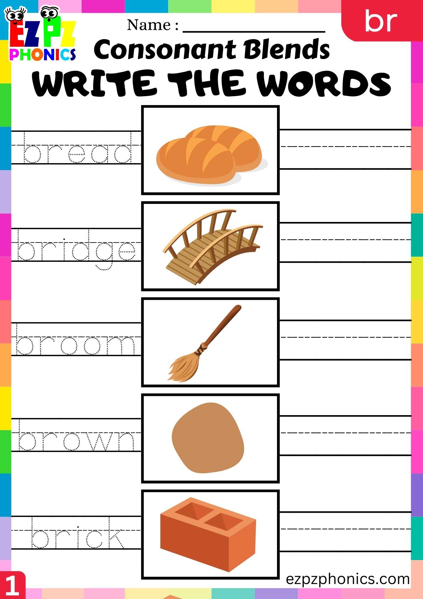 Group1 BR Words Write The Words Phonics Consonant Blends Worksheet